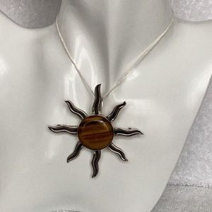 925  Mexican Sterling Silver Sun Pendant/Pin with Genuine Tigers Eye Gemstone